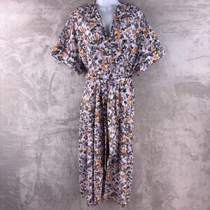 Vince Violetta Dress Womens Size XS Purple Orange Floral Short Sleeve‎ Midi